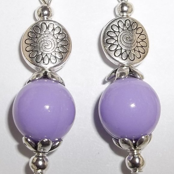 Pretty Purple Beaded Earrings Set Handmade 5352 - Picture 7 of 7